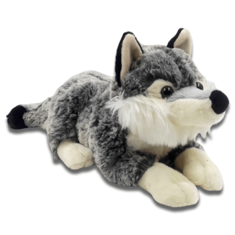 Loup allongé gris - 30 cm